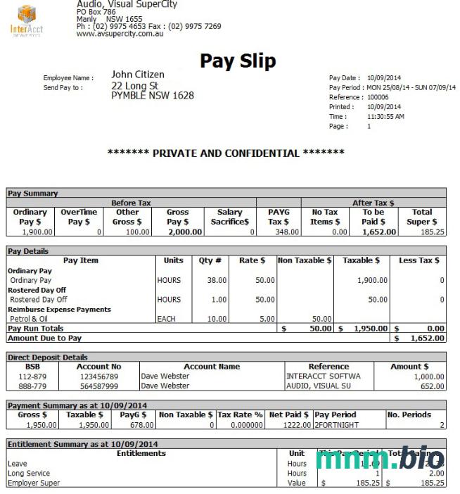 AUSTRALIA AUDIO Visual SuperCity payslip w formatach Word i PDF